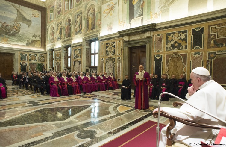 Vaticano, 22 gennaio 2016: Papa Francesco inaugura l'anno giudiziario del Tribunale della Rota Romana