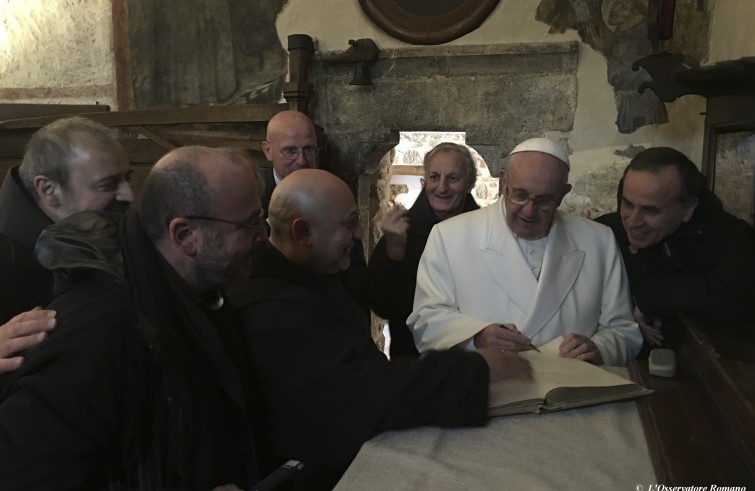 Rieti, 4 gennaio 2016: visita di Papa Francesco al Santuario francescano di Greccio