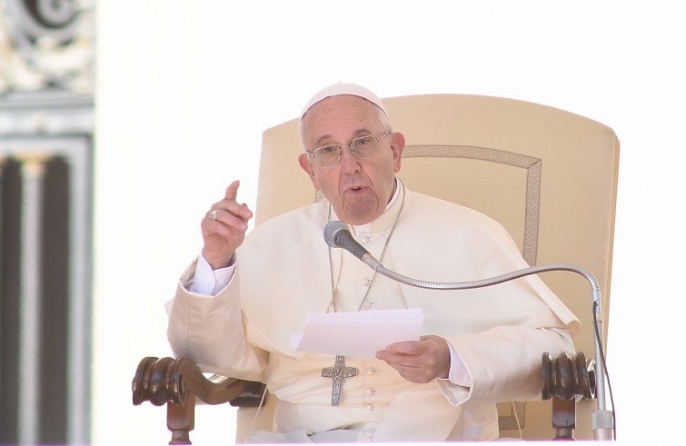 Piazza San Pietro, 20 aprile 2016: Udienza generale Papa Francesco - Papa indica