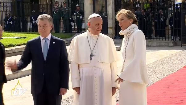 Bogotà (Colombia), 7 settembre 2017: Papa Francesco incontra il Presidente Juan Manuel Santos Calderón